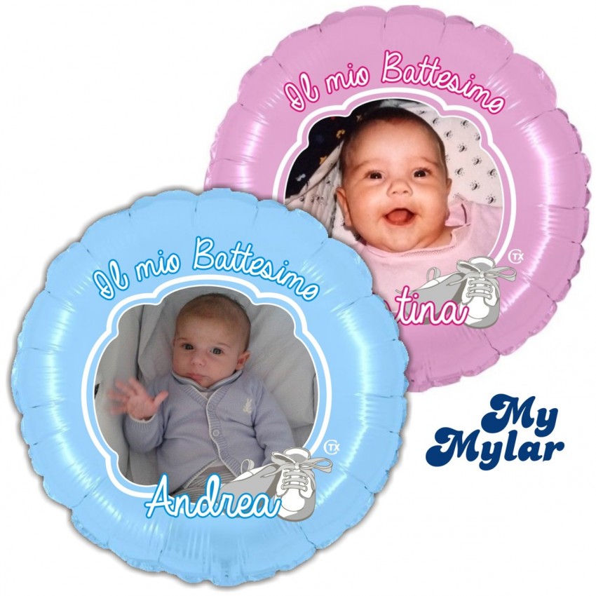 Palloncini Decorati MyMylar - Battesimo + Foto e Nome (18")